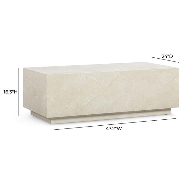 TOV Furniture Romy 47" Modern Rectangular Coffee Table - Minimalist Design with Durable, Easy-Clean Finish Cream Travertine TOV-OC54633