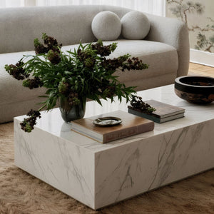 TOV Furniture Romy 47" Modern Rectangular Coffee Table - Minimalist Design with Durable, Easy-Clean Finish White Marble TOV-OC54634