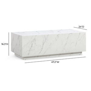 TOV Furniture Romy 47" Modern Rectangular Coffee Table - Minimalist Design with Durable, Easy-Clean Finish White Marble TOV-OC54634