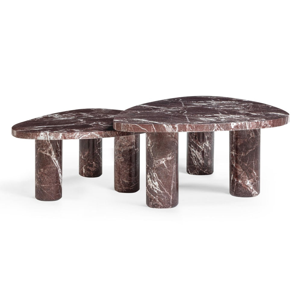 TOV Furniture Libby 2-Piece Sculptural Faux Red Levanto Marble Nesting Coffee Table Set for Indoor/Outdoor Use TOV-OC54641-42