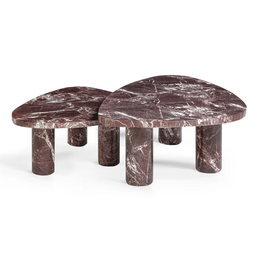 TOV Furniture Libby 2-Piece Sculptural Faux Red Levanto Marble Nesting Coffee Table Set for Indoor/Outdoor Use TOV-OC54641-42