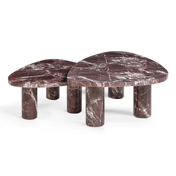 TOV Furniture Libby 2-Piece Sculptural Faux Red Levanto Marble Nesting Coffee Table Set for Indoor/Outdoor Use TOV-OC54641-42