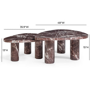 TOV Furniture Libby 2-Piece Sculptural Faux Red Levanto Marble Nesting Coffee Table Set for Indoor/Outdoor Use TOV-OC54641-42