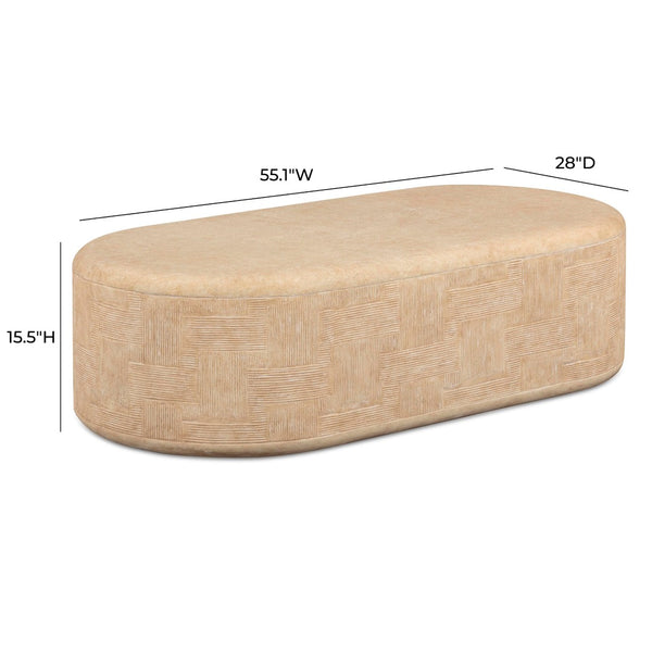 TOV Furniture Suraya Modern Rounded Concrete Coffee Table for Indoor/Outdoor Use – Chic, Durable & Stylish Design Faux Travertine TOV-OC54659