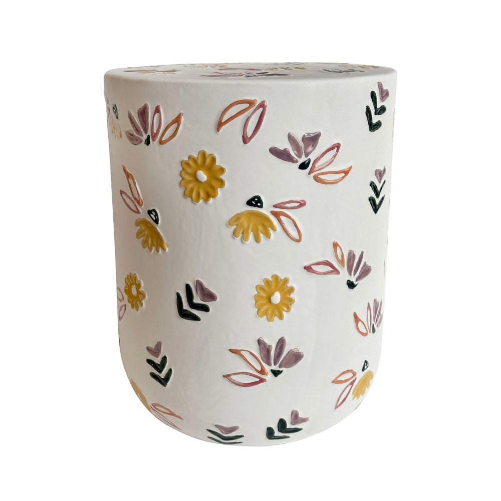 TOV Furniture Ceramic Hand-Painted Floral Side Table - Unique Artisanal Design for Indoor & Outdoor Spaces TOV-OC54694