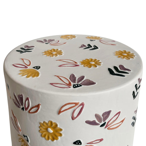 TOV Furniture Ceramic Hand-Painted Floral Side Table - Unique Artisanal Design for Indoor & Outdoor Spaces TOV-OC54694