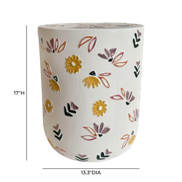 TOV Furniture Ceramic Hand-Painted Floral Side Table - Unique Artisanal Design for Indoor & Outdoor Spaces TOV-OC54694