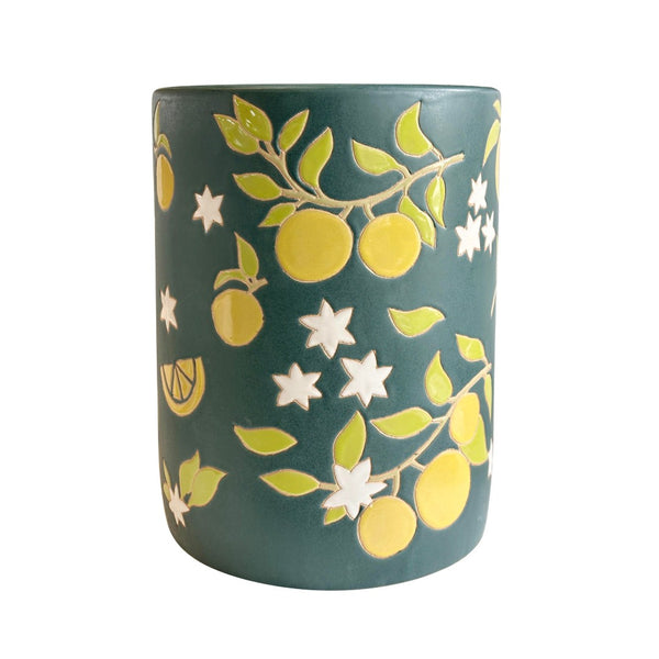 TOV Furniture Tempest Handcrafted Ceramic Side Table - Colorful Indoor/Outdoor Accent with Unique Citrus Motif Lemon Citrus TOV-OC54700
