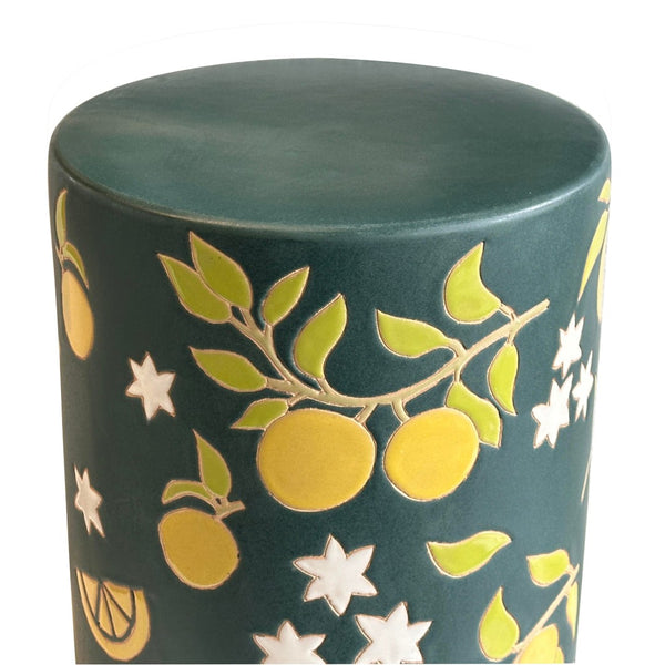 TOV Furniture Tempest Handcrafted Ceramic Side Table - Colorful Indoor/Outdoor Accent with Unique Citrus Motif Lemon Citrus TOV-OC54700