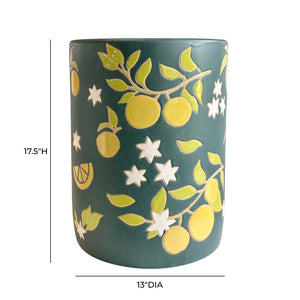 TOV Furniture Tempest Handcrafted Ceramic Side Table - Colorful Indoor/Outdoor Accent with Unique Citrus Motif Lemon Citrus TOV-OC54700