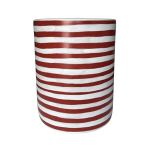 TOV Furniture Tempest Handcrafted Ceramic Side Table - Stylish Indoor/Outdoor Accent with Textured Artistry Red Stripes TOV-OC54701