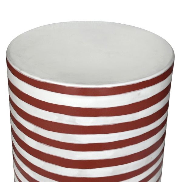 TOV Furniture Tempest Handcrafted Ceramic Side Table - Stylish Indoor/Outdoor Accent with Textured Artistry Red Stripes TOV-OC54701