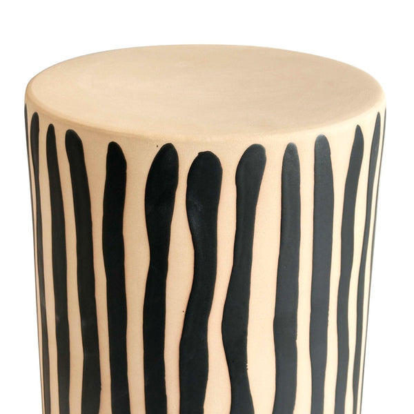 TOV Furniture Tempest Handcrafted Ceramic Side Table - Stylish Indoor/Outdoor Accent with Textured Artistry Black Stripes TOV-OC54702