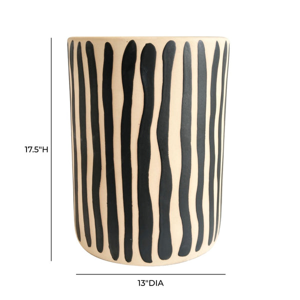 TOV Furniture Tempest Handcrafted Ceramic Side Table - Stylish Indoor/Outdoor Accent with Textured Artistry Black Stripes TOV-OC54702