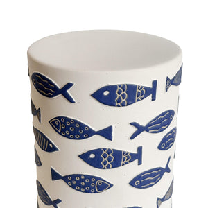 TOV Furniture Tempest Handcrafted Ceramic Side Table with Blue Fish Motif - Indoor/Outdoor Accent Piece TOV-OC54703