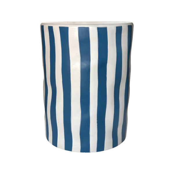 TOV Furniture Tempest Handcrafted Ceramic Side Table - Stylish Indoor/Outdoor Accent with Textured Artistry Blue Stripes TOV-OC54704