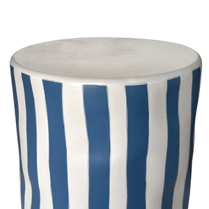 TOV Furniture Tempest Handcrafted Ceramic Side Table - Stylish Indoor/Outdoor Accent with Textured Artistry Blue Stripes TOV-OC54704