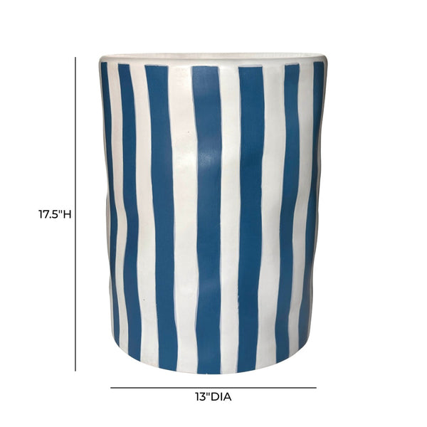 TOV Furniture Tempest Handcrafted Ceramic Side Table - Stylish Indoor/Outdoor Accent with Textured Artistry Blue Stripes TOV-OC54704