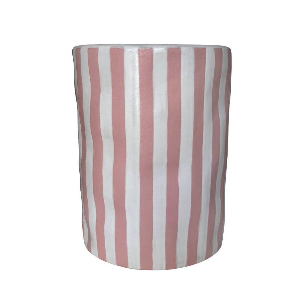 TOV Furniture Tempest Handcrafted Ceramic Side Table - Stylish Indoor/Outdoor Accent with Textured Artistry Pink Stripes TOV-OC54705