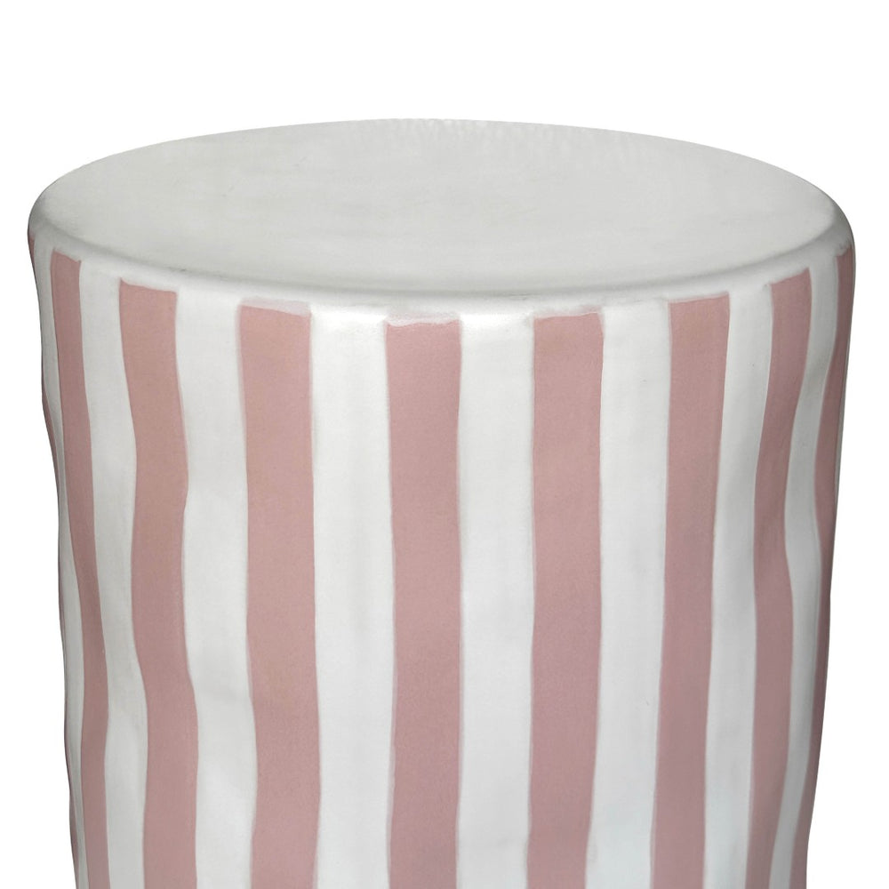 TOV Furniture Tempest Handcrafted Ceramic Side Table - Stylish Indoor/Outdoor Accent with Textured Artistry Pink Stripes TOV-OC54705