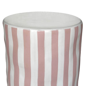 TOV Furniture Tempest Handcrafted Ceramic Side Table - Stylish Indoor/Outdoor Accent with Textured Artistry Pink Stripes TOV-OC54705