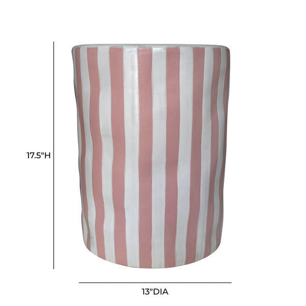TOV Furniture Tempest Handcrafted Ceramic Side Table - Stylish Indoor/Outdoor Accent with Textured Artistry Pink Stripes TOV-OC54705