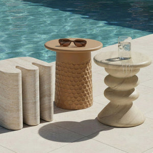 TOV Furniture Thyme Faux Travertine Side Table - Sculptural Concrete Design for Indoor & Outdoor Elegance TOV-OC54714