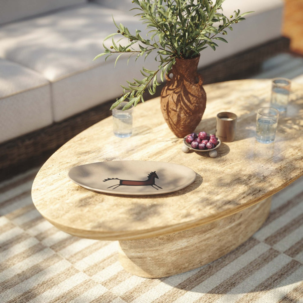 TOV Furniture Sonia 51" Faux Travertine Coffee Table - Modern Indoor/Outdoor Design, Durable Concrete & Easy Care TOV-OC54716
