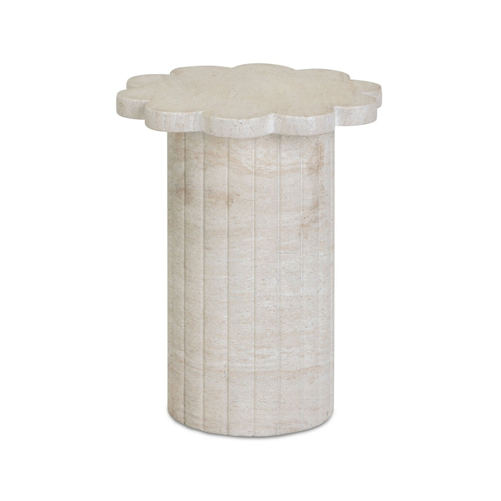 TOV Furniture Blossom Faux Travertine Side Table - Elegant Indoor/Outdoor Accent with Flower Petal Design & Durability TOV-OC54718