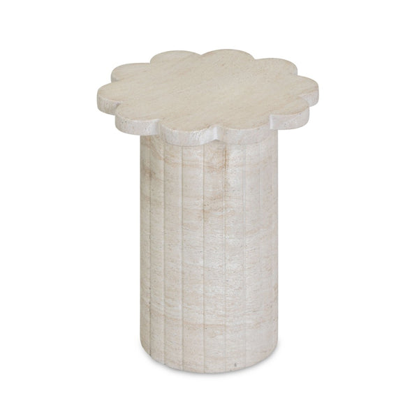 TOV Furniture Blossom Faux Travertine Side Table - Elegant Indoor/Outdoor Accent with Flower Petal Design & Durability TOV-OC54718