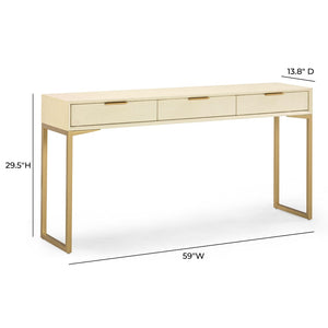 TOV Furniture Pesce 59" Shagreen Console Table with 3 Felt-Lined Drawers, Brass Accents for Stylish Storage Solutions TOV-OC54724