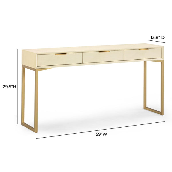 TOV Furniture Pesce 59" Shagreen Console Table with 3 Felt-Lined Drawers, Brass Accents for Stylish Storage Solutions TOV-OC54724