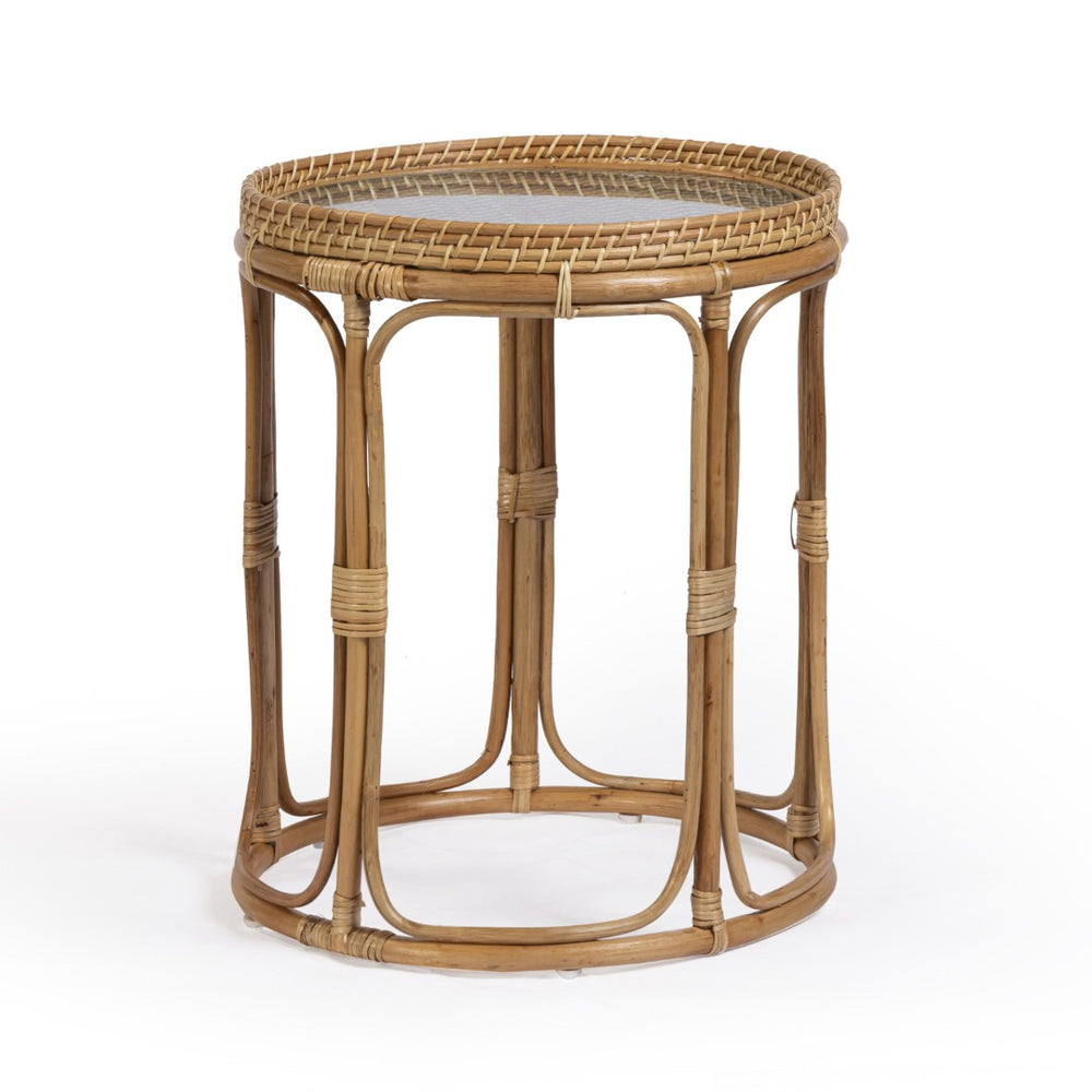 TOV Furniture Lindy Handcrafted Rattan Side Table with Glass Top - Compact Artisanal Design for Any Space TOV-OC54789