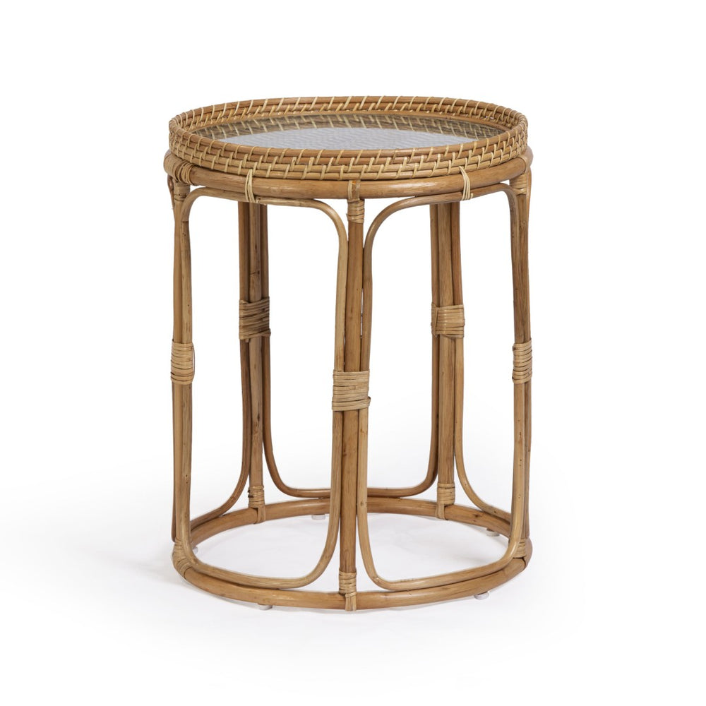 TOV Furniture Lindy Handcrafted Rattan Side Table with Glass Top - Compact Artisanal Design for Any Space TOV-OC54789