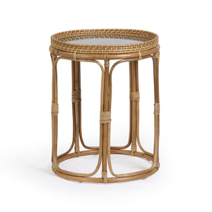 TOV Furniture Lindy Handcrafted Rattan Side Table with Glass Top - Compact Artisanal Design for Any Space TOV-OC54789
