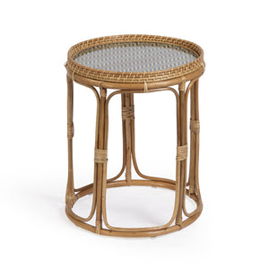 TOV Furniture Lindy Handcrafted Rattan Side Table with Glass Top - Compact Artisanal Design for Any Space TOV-OC54789