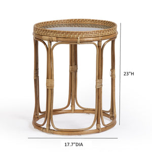 TOV Furniture Lindy Handcrafted Rattan Side Table with Glass Top - Compact Artisanal Design for Any Space TOV-OC54789