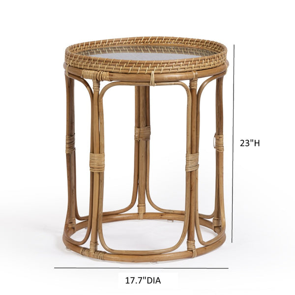 TOV Furniture Lindy Handcrafted Rattan Side Table with Glass Top - Compact Artisanal Design for Any Space TOV-OC54789
