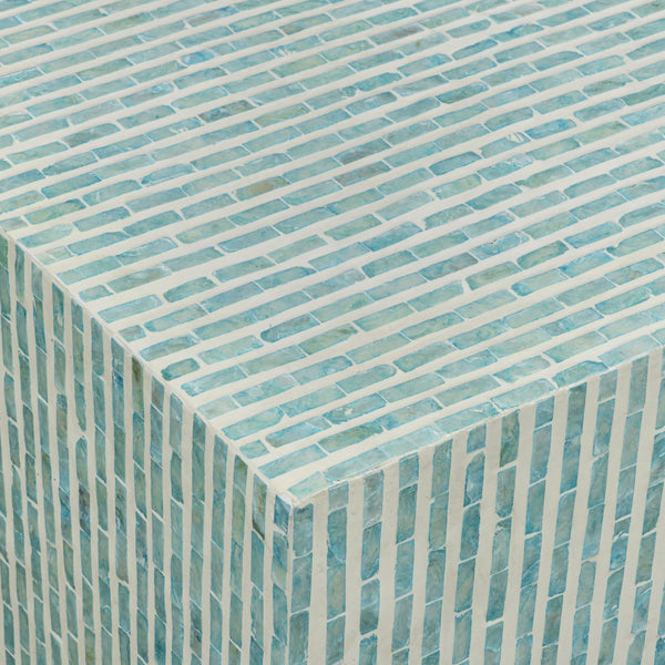 TOV Furniture Earl 48" Handcrafted Shell Coffee Table - Radiant Centerpiece with Playful Pattern for Your Home Light Blue TOV-OC54801