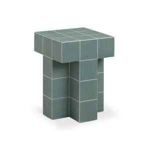 TOV Furniture Alma Handcrafted Concrete Side Table with Artisan Tile Top for Indoor and Outdoor Versatility Green TOV-OC54822