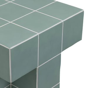 TOV Furniture Alma Handcrafted Concrete Side Table with Artisan Tile Top for Indoor and Outdoor Versatility Green TOV-OC54822