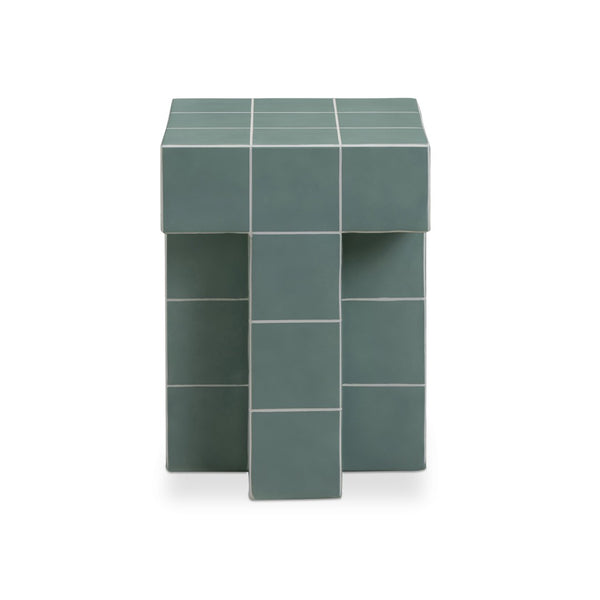 TOV Furniture Alma Handcrafted Concrete Side Table with Artisan Tile Top for Indoor and Outdoor Versatility Green TOV-OC54822
