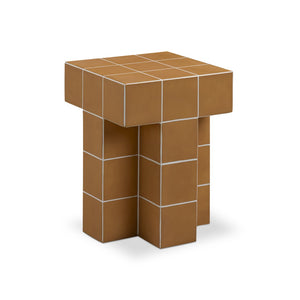 TOV Furniture Alma Handcrafted Concrete Side Table with Artisan Tile Top for Indoor and Outdoor Versatility Orange TOV-OC54823