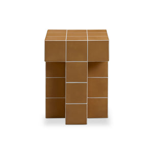 TOV Furniture Alma Handcrafted Concrete Side Table with Artisan Tile Top for Indoor and Outdoor Versatility Orange TOV-OC54823