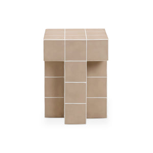 TOV Furniture Alma Handcrafted Concrete Side Table with Artisan Tile Top for Indoor and Outdoor Versatility Taupe TOV-OC54824