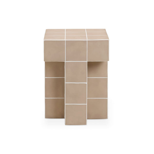 TOV Furniture Alma Handcrafted Concrete Side Table with Artisan Tile Top for Indoor and Outdoor Versatility Taupe TOV-OC54824