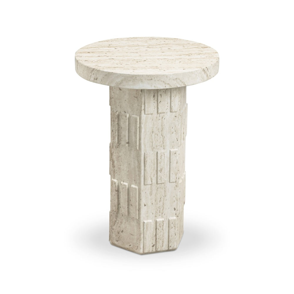 TOV Furniture Asta Faux Travertine Side Table – Versatile Indoor/Outdoor Accent Piece with Textured Finish & Durability TOV-OC54830