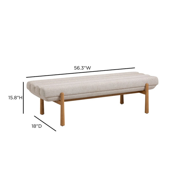 TOV Furniture Julianna 56" Textured Fabric Bench - Scandinavian-Inspired Seating with Durable Upholstery & Comfort Cream TOV-OC54866