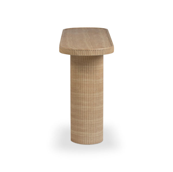 TOV Furniture Darcy 59" Concrete Console Table - Striking Indoor/Outdoor Accent for Modern Spaces & Versatile Use Travertine TOV-OC54898