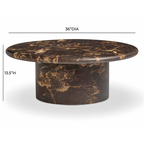 TOV Furniture Byron 36" Dark Brown Faux Marble Round Coffee Table - Stylish Indoor/Outdoor Concrete Design for Any Space TOV-OC54900